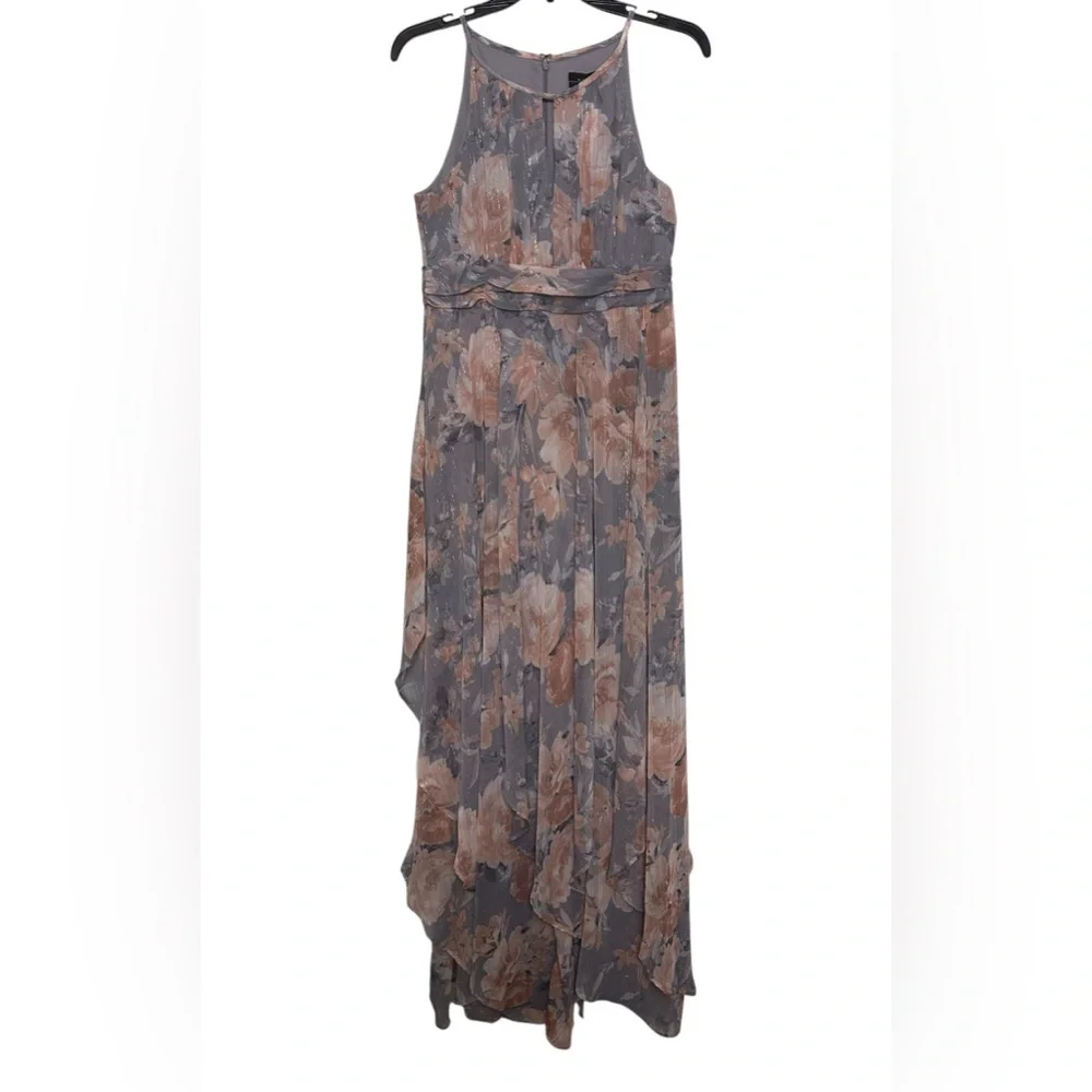R&M Richards Women’s Floral Halter Maxi Dress Gray & Mauve Size 4P - Picture 4 of 12